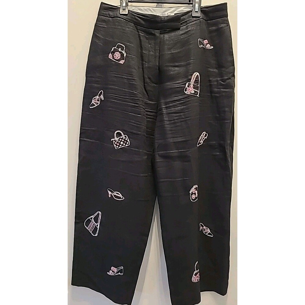 VTG Paraphrase Pants Womens 12 Fashion Embroidered Cropped  Linen